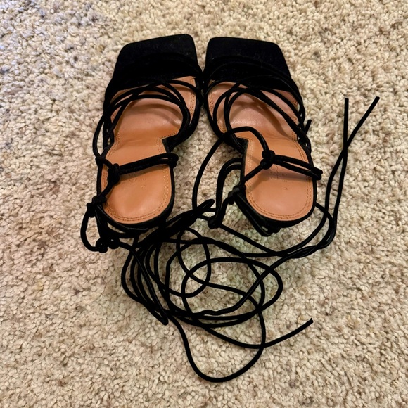 ASOS DESIGN Nina Strappy Tie Leg Heeled Lace Up Sandals - Black - Picture 8 of 8